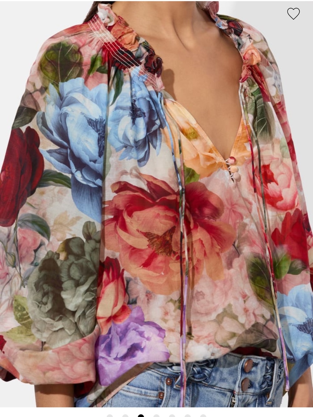 Alice and Olivia Norah Ruffle Peasant Top Cotton Silk Red Blue Floral Sz S - Picture 12 of 13